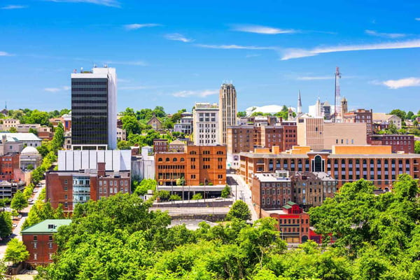 The skyline of a city in Nashville, Tennessee near Lynchburg.